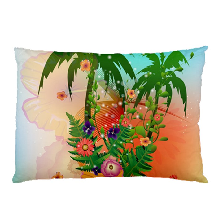 Tropical Design With Palm And Flowers Pillow Cases