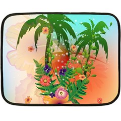 Tropical Design With Palm And Flowers Double Sided Fleece Blanket (mini) 