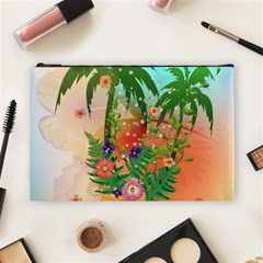 Tropical Design With Palm And Flowers Cosmetic Bag (large)  by FantasyWorld7