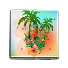 Tropical Design With Palm And Flowers Memory Card Reader (square)