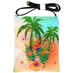 Tropical Design With Palm And Flowers Shoulder Sling Bags by FantasyWorld7