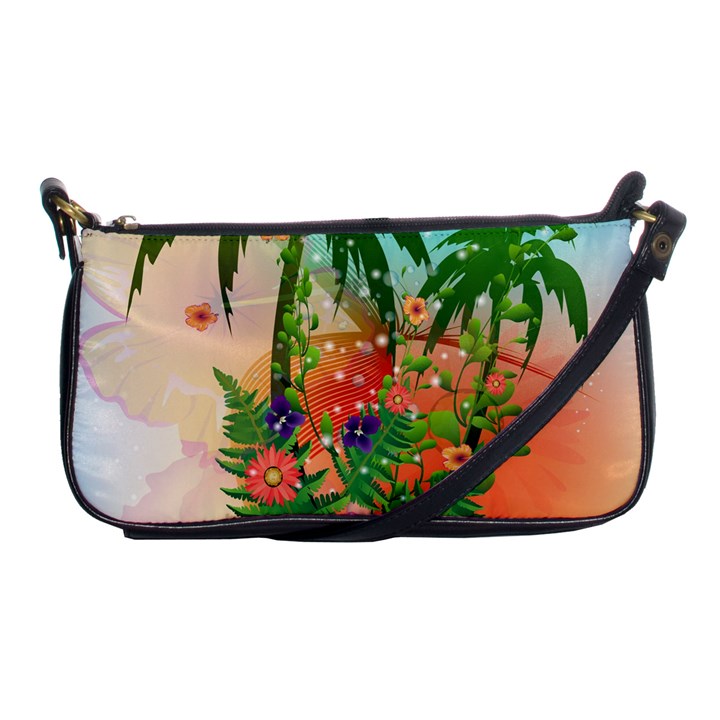 Tropical Design With Palm And Flowers Shoulder Clutch Bags