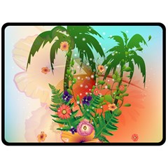 Tropical Design With Palm And Flowers Fleece Blanket (large) 