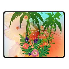 Tropical Design With Palm And Flowers Fleece Blanket (small)