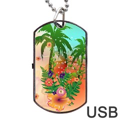 Tropical Design With Palm And Flowers Dog Tag Usb Flash (one Side)