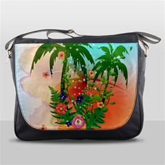 Tropical Design With Palm And Flowers Messenger Bags by FantasyWorld7