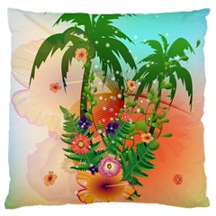 Tropical Design With Palm And Flowers Large Cushion Cases (one Side) 