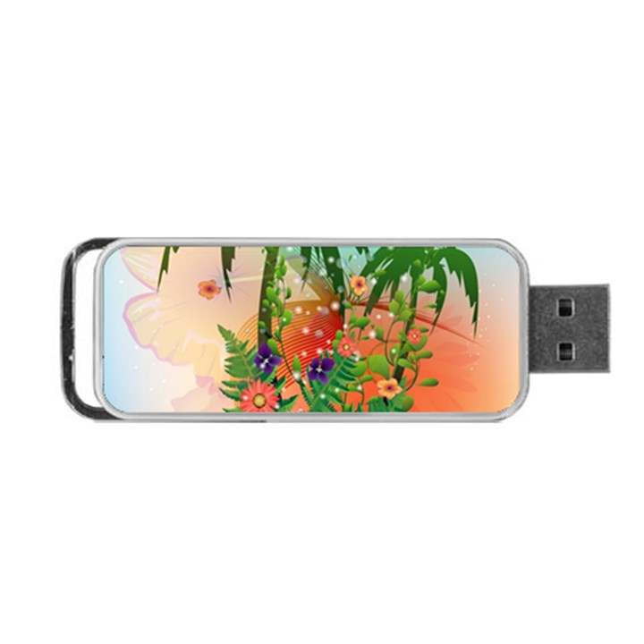 Tropical Design With Palm And Flowers Portable USB Flash (One Side)