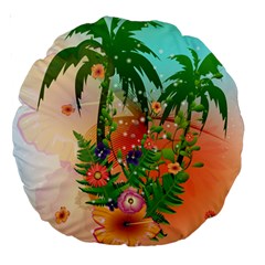 Tropical Design With Palm And Flowers Large 18  Premium Round Cushions