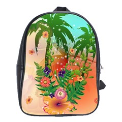 Tropical Design With Palm And Flowers School Bags (xl) 