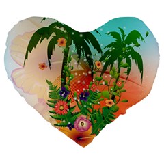 Tropical Design With Palm And Flowers Large 19  Premium Heart Shape Cushions