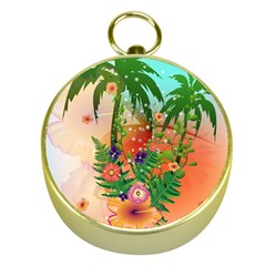 Tropical Design With Palm And Flowers Gold Compasses