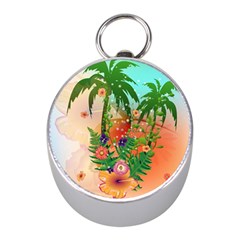 Tropical Design With Palm And Flowers Mini Silver Compasses