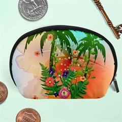 Tropical Design With Palm And Flowers Accessory Pouches (large) 