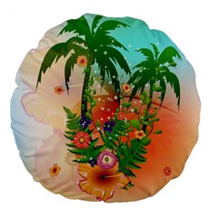 Tropical Design With Palm And Flowers Large 18  Premium Flano Round Cushions