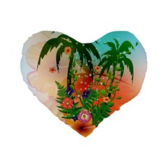 Tropical Design With Palm And Flowers Standard 16  Premium Flano Heart Shape Cushions