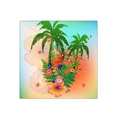 Tropical Design With Palm And Flowers Satin Bandana Scarf