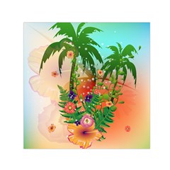 Tropical Design With Palm And Flowers Small Satin Scarf (square) 