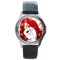 Women Face With Clef Round Metal Watches by EnjoymentArt