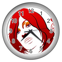 Women Face With Clef Wall Clocks (silver) 