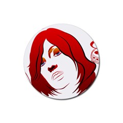 Women Face With Clef Rubber Round Coaster (4 Pack)  by EnjoymentArt