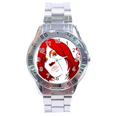 Women Face With Clef Stainless Steel Men s Watch