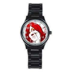 Women Face With Clef Stainless Steel Round Watches by EnjoymentArt