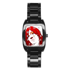 Women Face With Clef Stainless Steel Barrel Watch