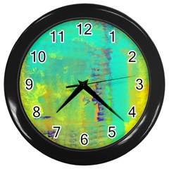 Abstract In Turquoise, Gold, And Copper Wall Clocks (black) by digitaldivadesigns