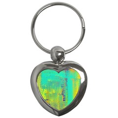 Abstract In Turquoise, Gold, And Copper Key Chains (heart) 