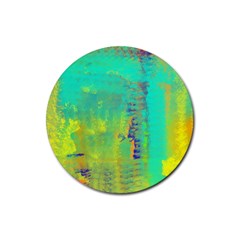 Abstract In Turquoise, Gold, And Copper Rubber Round Coaster (4 Pack) 