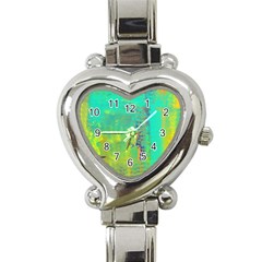 Abstract In Turquoise, Gold, And Copper Heart Italian Charm Watch by digitaldivadesigns