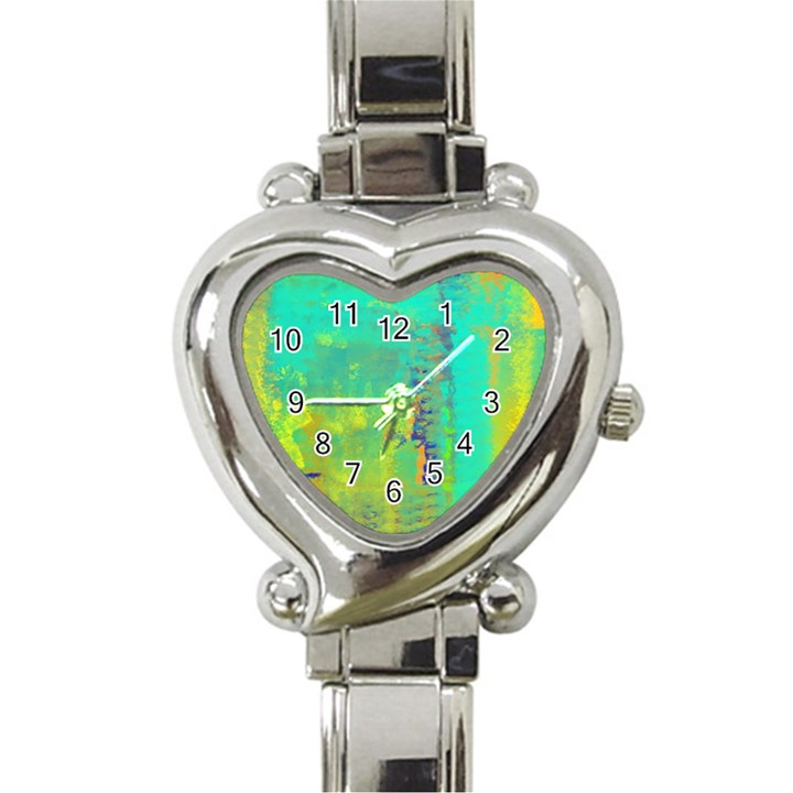 Abstract in Turquoise, Gold, and Copper Heart Italian Charm Watch