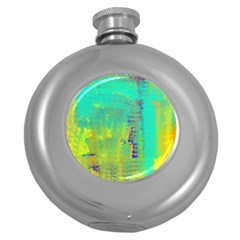 Abstract In Turquoise, Gold, And Copper Round Hip Flask (5 Oz) by digitaldivadesigns