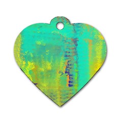 Abstract In Turquoise, Gold, And Copper Dog Tag Heart (two Sides)