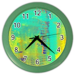 Abstract In Turquoise, Gold, And Copper Color Wall Clocks by digitaldivadesigns