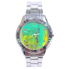 Abstract In Turquoise, Gold, And Copper Stainless Steel Men s Watch