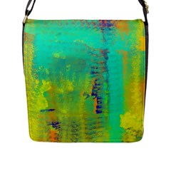 Abstract In Turquoise, Gold, And Copper Flap Messenger Bag (l) 