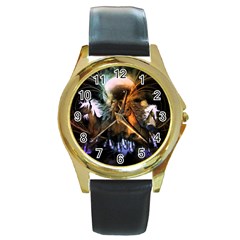 Wonderful Horses In The Universe Round Gold Metal Watches