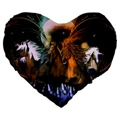 Wonderful Horses In The Universe Large 19  Premium Heart Shape Cushions