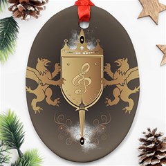 Music, Clef On A Shield With Liions And Water Splash Ornament (oval) 