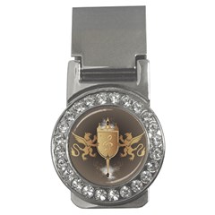 Music, Clef On A Shield With Liions And Water Splash Money Clips (cz) 