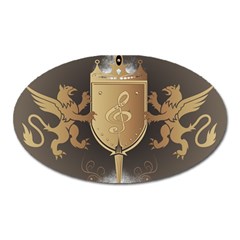 Music, Clef On A Shield With Liions And Water Splash Oval Magnet