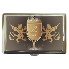 Music, Clef On A Shield With Liions And Water Splash Cigarette Money Cases