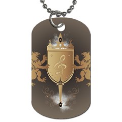 Music, Clef On A Shield With Liions And Water Splash Dog Tag (two Sides) by FantasyWorld7