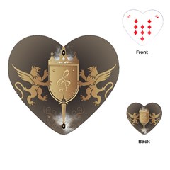 Music, Clef On A Shield With Liions And Water Splash Playing Cards (heart) 