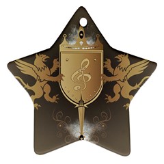 Music, Clef On A Shield With Liions And Water Splash Star Ornament (two Sides)  by FantasyWorld7