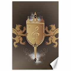 Music, Clef On A Shield With Liions And Water Splash Canvas 20  X 30  