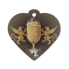 Music, Clef On A Shield With Liions And Water Splash Dog Tag Heart (two Sides)