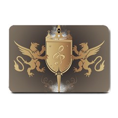 Music, Clef On A Shield With Liions And Water Splash Small Doormat 